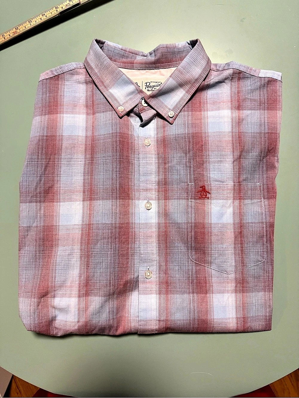 Original Penguin XXL Plaid Button Down in Pink Blue Like New Shirt long slee